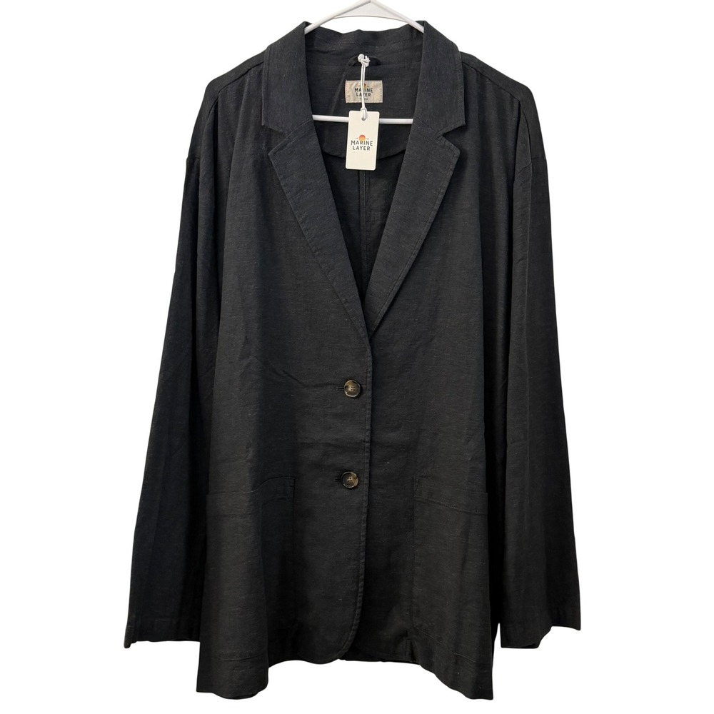 Marine Layer Black Relaxed Linen-Blend Blazer Size XL